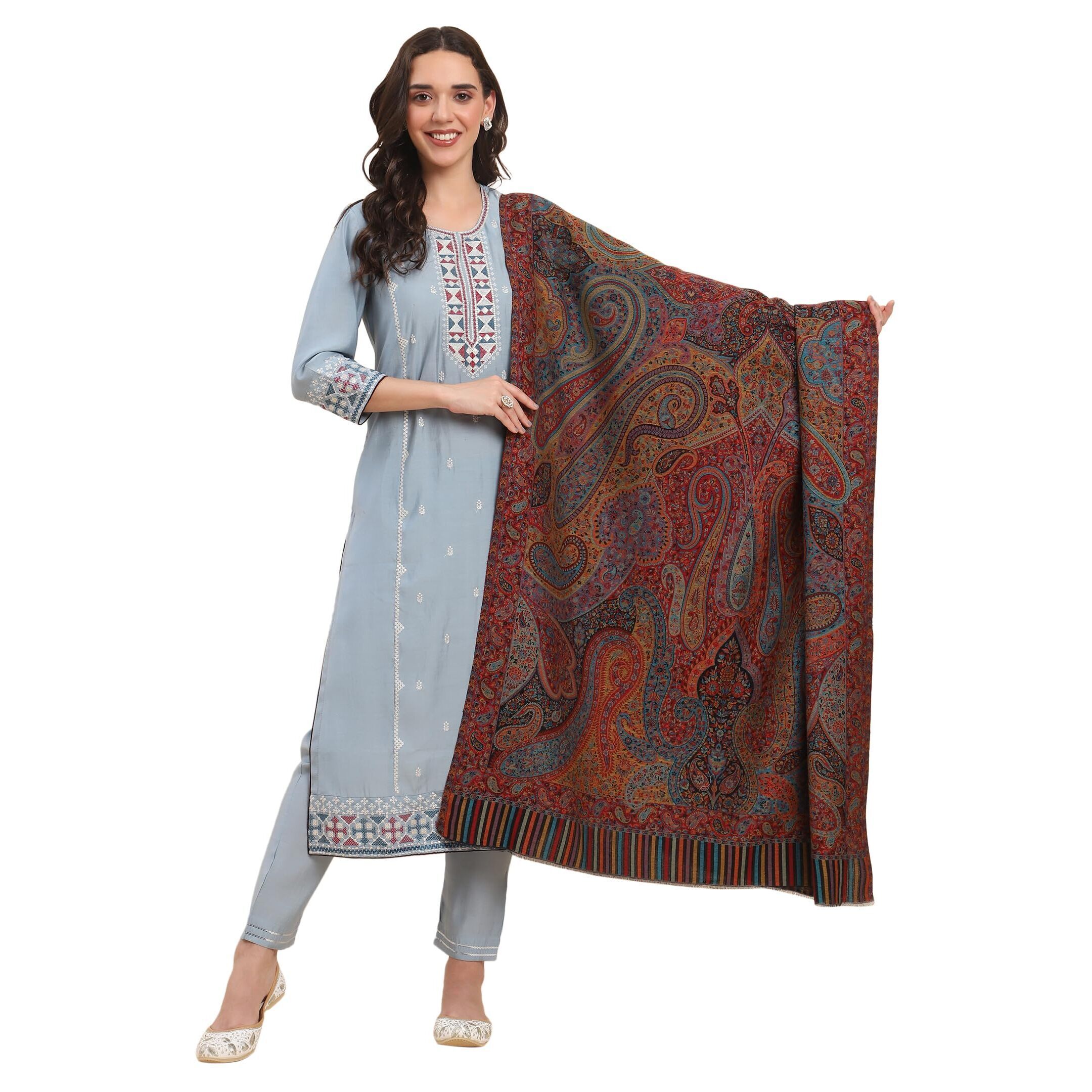 7588 Woven Formal Shawls And Wraps For Evening Dresses- Black Maroon